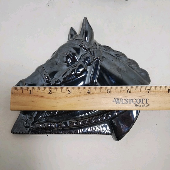 Vintage 1970s Pair Of Horse Heads Black Ceramic Wall Shelf Decor MCM Art Deco 2 - Picture 15 of 16